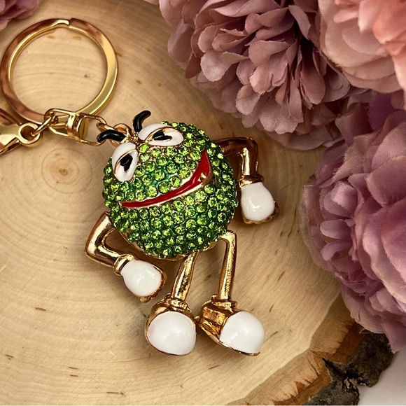 Whimsical Green Crystal M&M Character Keychain Charm - Picture 11 of 16